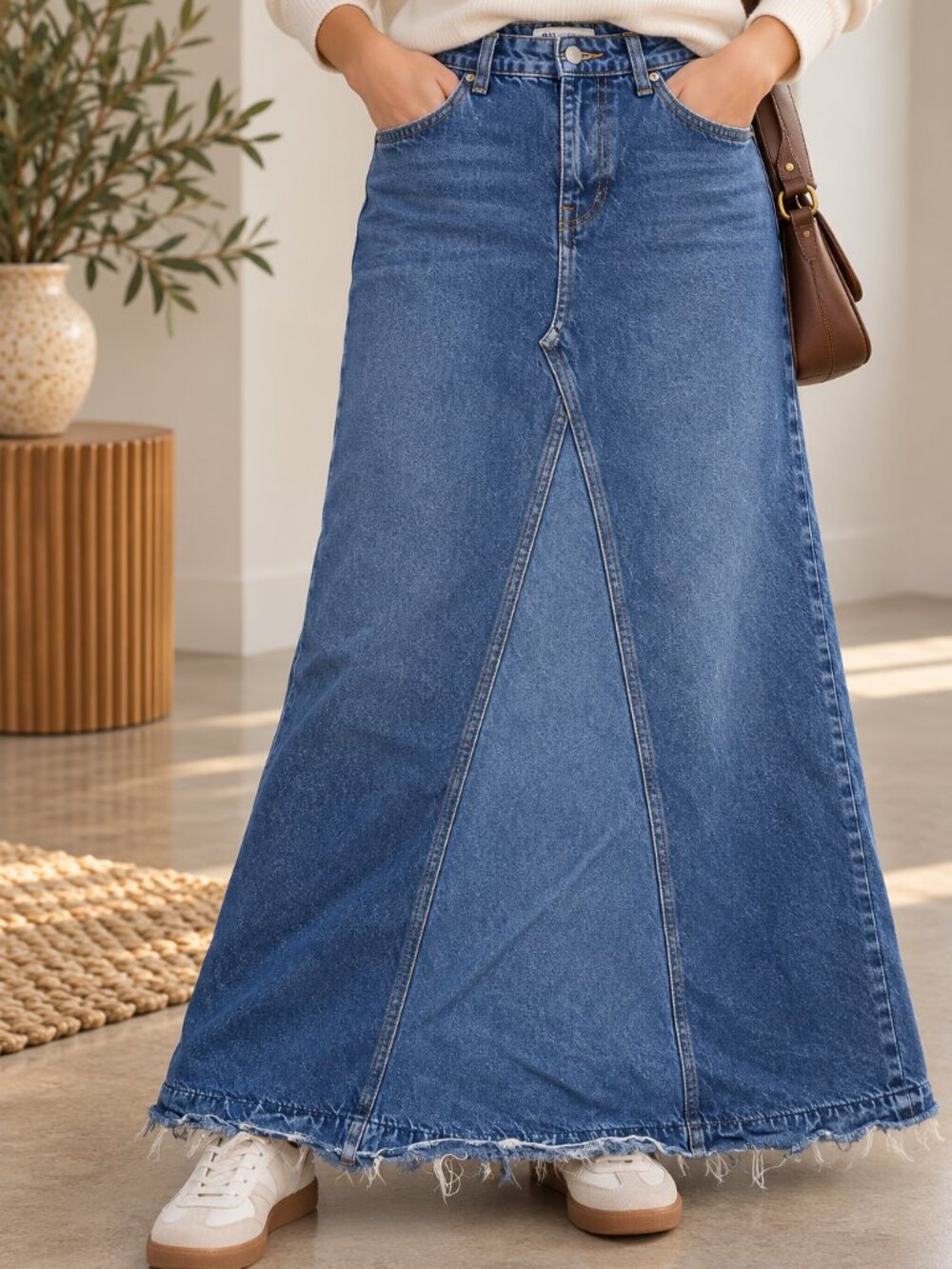 Zara Denim Maxi Skirt | Size M | Mermaid Flare Distress Bottom